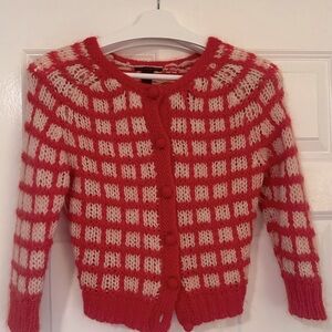 Lucky Brand Women's White And Red Cardigan Wool Blend Sweater Sz XS